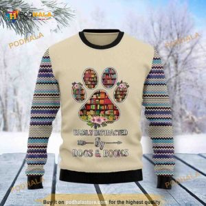 Book And Dogs Xmas Wool Funny Ugly Christmas Sweater