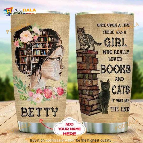 Books And Cats Girl Personalized Gift Travel Coffee Tumbler