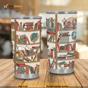 Bookshelf Cat Travel Coffee Tumbler All Over Print