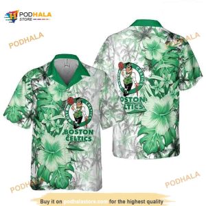 Boston Celtics Funny Hawaiian Shirt, Hibiscus Flower Pattern Aloha Shirt