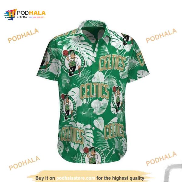 Boston Celtics Funny Hawaiian Shirt, Palm Leaves Pattern Beach Gift For Friend