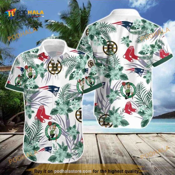 Boston Celtics Funny Hawaiian Shirt, Tropical Flora For Summer Lovers Aloha Shirt