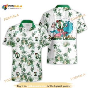 Boston Celtics Funny Hawaiian Shirt, Tropical Flower Pattern Best Basketball Gift