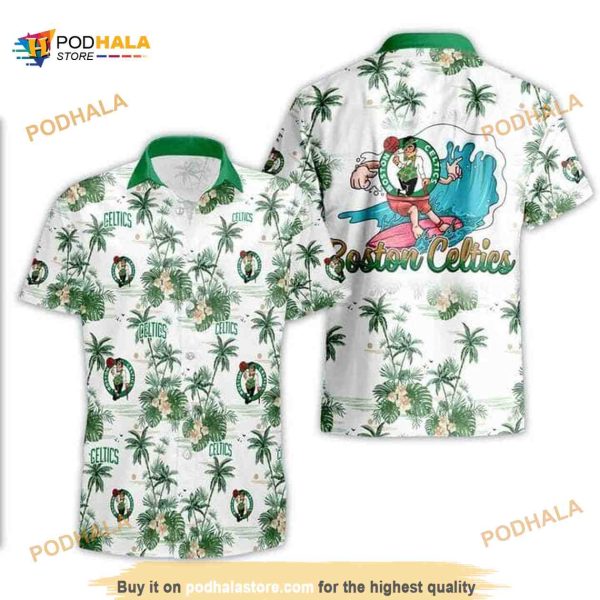 Boston Celtics Funny Hawaiian Shirt, Tropical Flower Pattern Best Basketball Gift