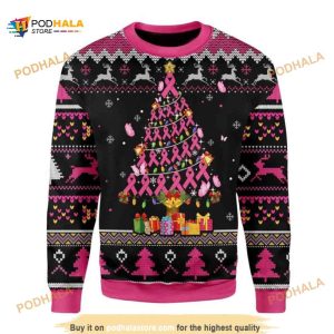 Breast Cancer Awareness Christmas Tree Pink Ribbon Xmas Ugly Christmas Sweater