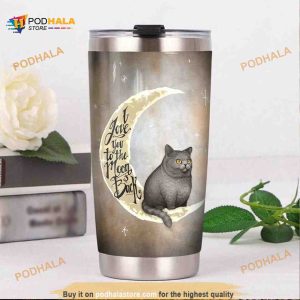 British Shorthair Cat I Love You Moon Gift Travel Coffee Tumbler