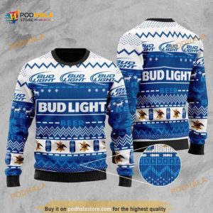 Bud Light Beer Blue & White Christmas Ugly Wool Sweater