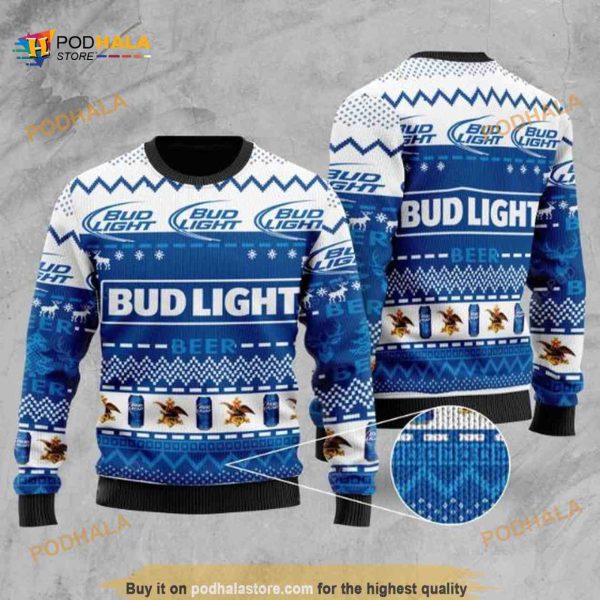 Bud Light Beer Blue & White Christmas Ugly Wool Sweater