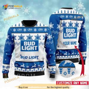 Bud Light Beer Drink Lover Personalized Xmas Ugly Christmas Sweater