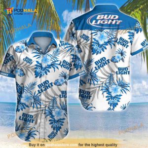 Bud Light Hawaiian Shirt with Black Aloha Pineapple Design HU - Hopped-Up  Tees