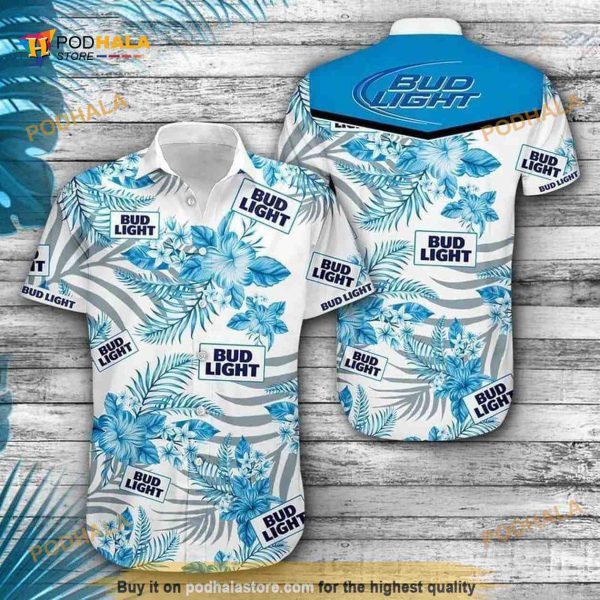Bud Light Hawaiian Shirt Blue Tropical Flowers Perfect Gift For Beer Lovers