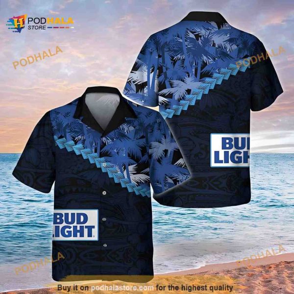 Bud Light Hawaiian Shirt Palm Tree Polynesian Pattern