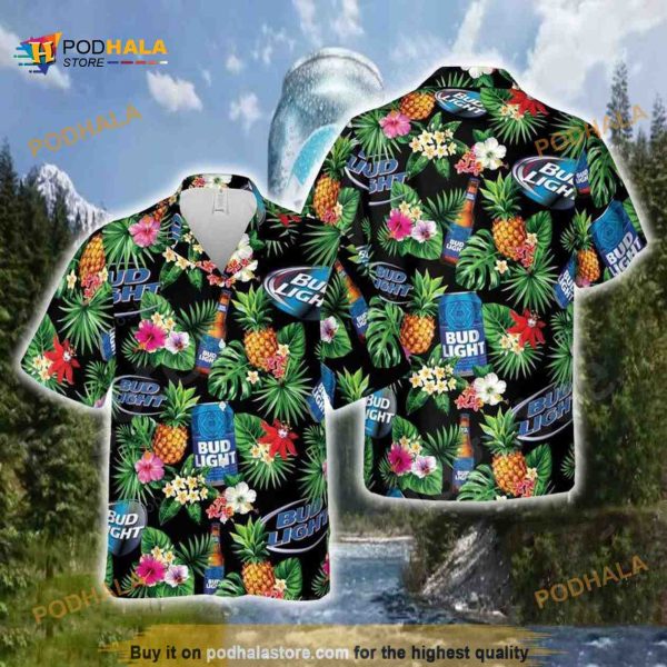 Bud Light Hawaiian Shirt Pineapples Flowers For Beer Lovers