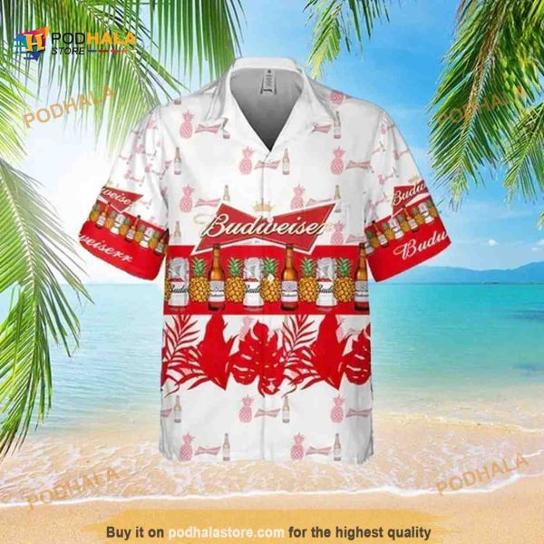 Budweiser Beer Hawaiian Shirt, Palm Leaves Pattern Beach Lovers Gift Aloha Shirt