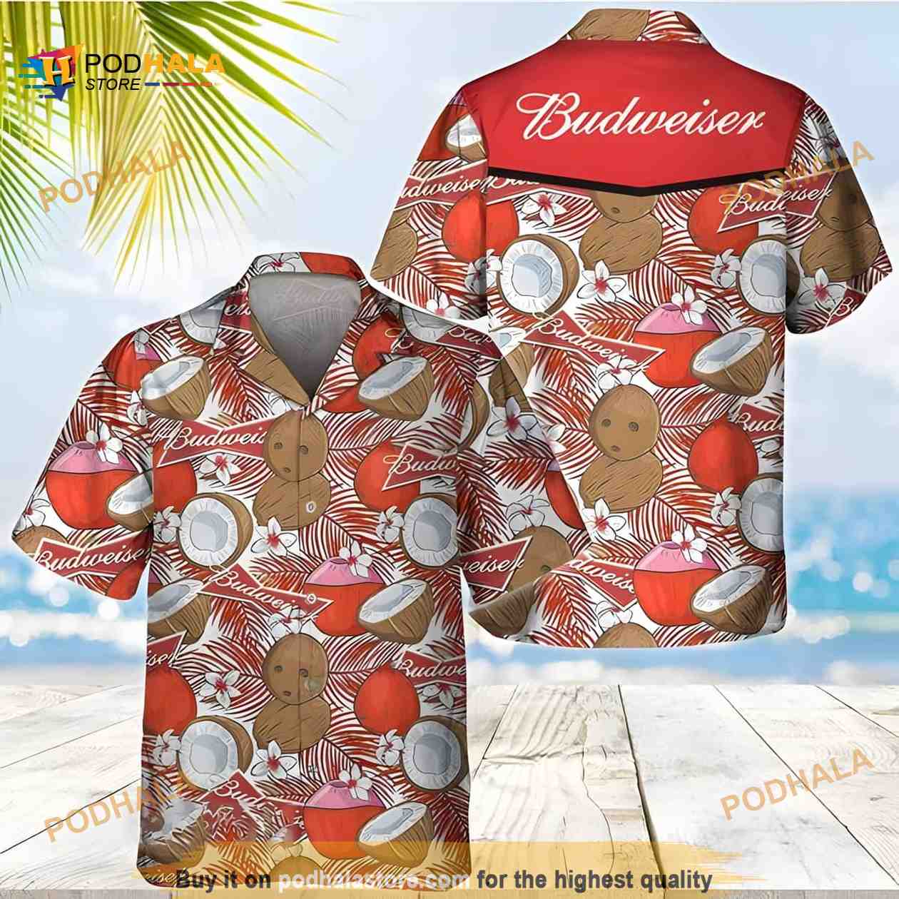 Budweiser Beer Hawaiian Shirt Tropical Flower Us Flag Beach T For