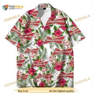 Budweiser Beer Hawaiian Shirt, Tropical Flower Pattern Beach Lovers Gift Aloha Shirt