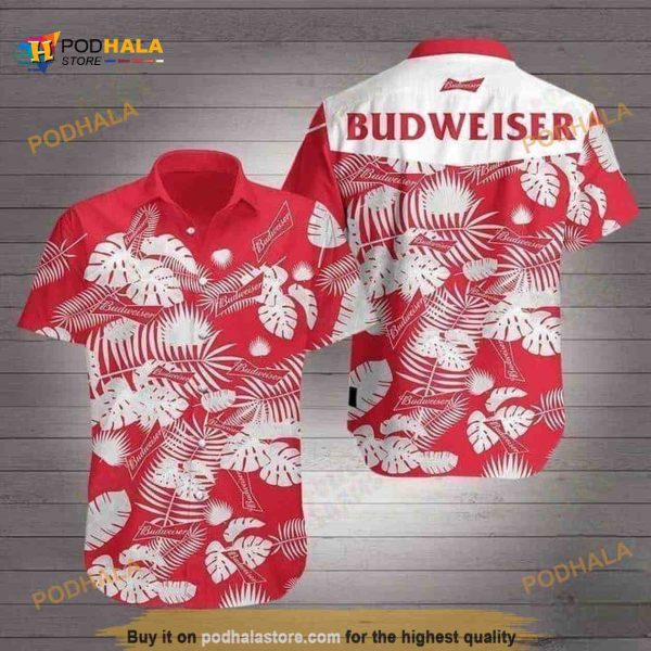 Budweiser Hawaiian Shirt, Palm Leaves Pattern Best Beach Gift Aloha Shirt