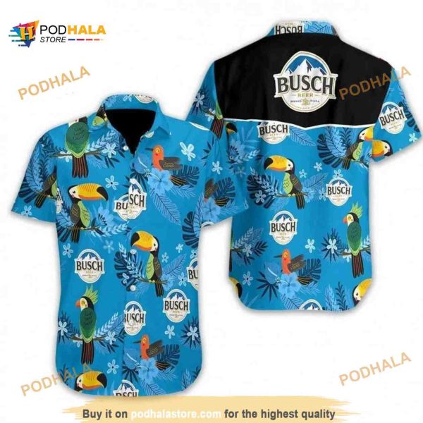 Busch Light Hawaiian Shirt Bird And Tropical Flower Pattern, Gifts For Beer Drinkers