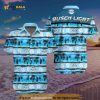 Busch Light Hawaiian Shirt, Tropical Flora And Palm Beach For Surfing Lovers
