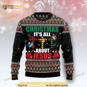 Butterfly All About Jesus Christmas Funny Ugly Christmas Sweater 3D
