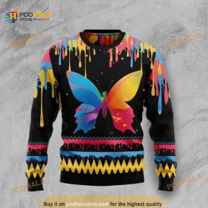 Butterfly Colorful Xmas Funny Ugly Christmas Sweater 3D