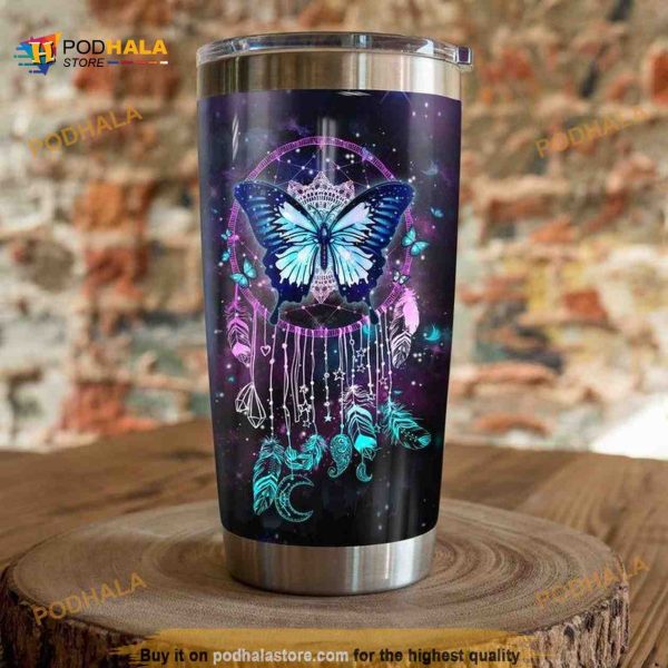 Butterfly Dreamcatcher Neon Gift Travel Coffee Tumbler