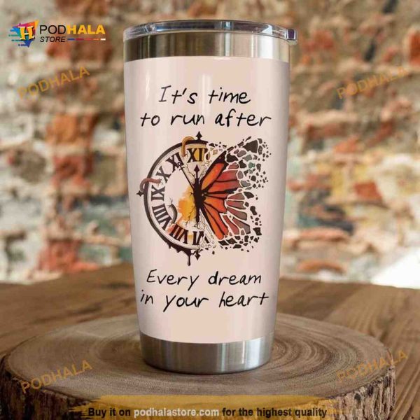 Butterfly Its Time To Run After Lock Gift Travel Coffee Tumbler