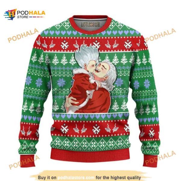 Byakuya x Senku Anime Ugly 3D Xmas Funny Ugly Christmas Sweater