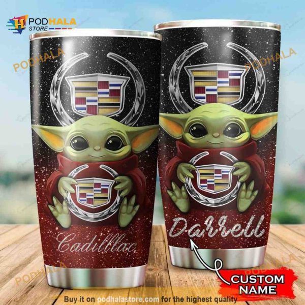 Cadillac Baby Yoda Custom Name Gift Travel Coffee Tumbler