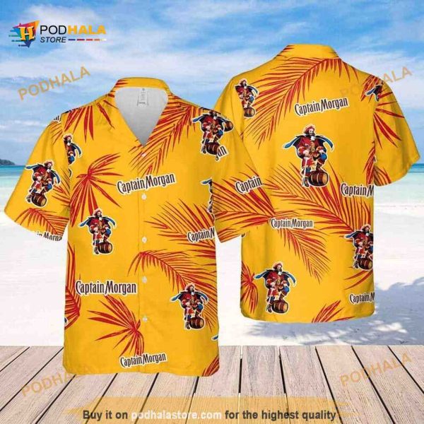 Captain Morgan Hawaiian Shirt, Palm Leaves Pattern Summer Beach Gift