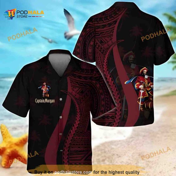 Captain Morgan Hawaiian Shirt, Red Polynesian Summer Gift For Friend