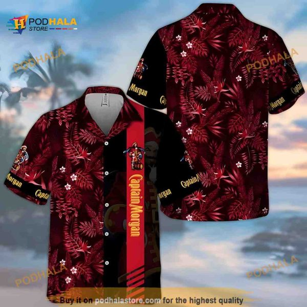 Captain Morgan Hawaiian Shirt, Tropical Foliage Pattern, Captain Morgan Shirt