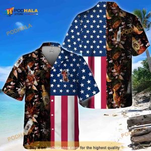 Captain Morgan Hawaiian Shirt, US Flag Tropical Flowers All Over Print