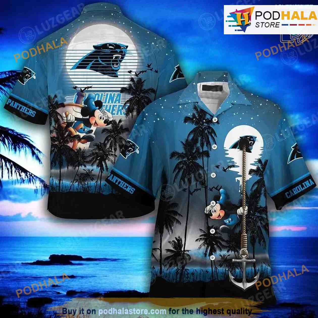 Nfl Carolina Panthers Custom Name Blue Black Trendy Hawaiian Shirt Aloha  Shirt - Trendy Aloha