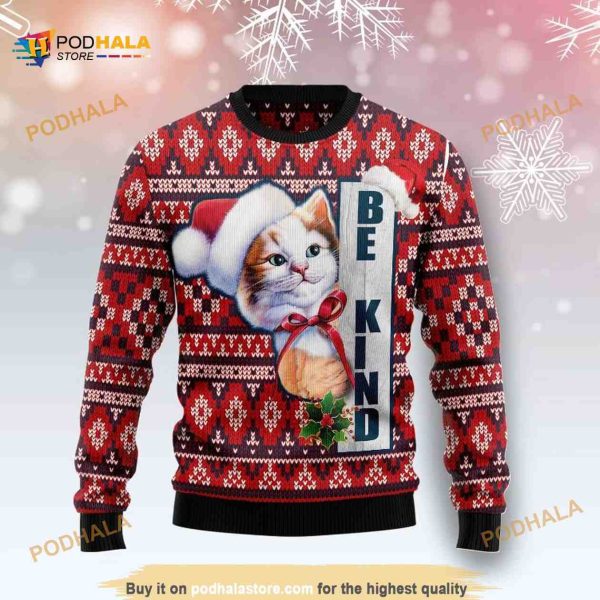 Cat Be Kind Xmas Funny Ugly Christmas Sweater 3D