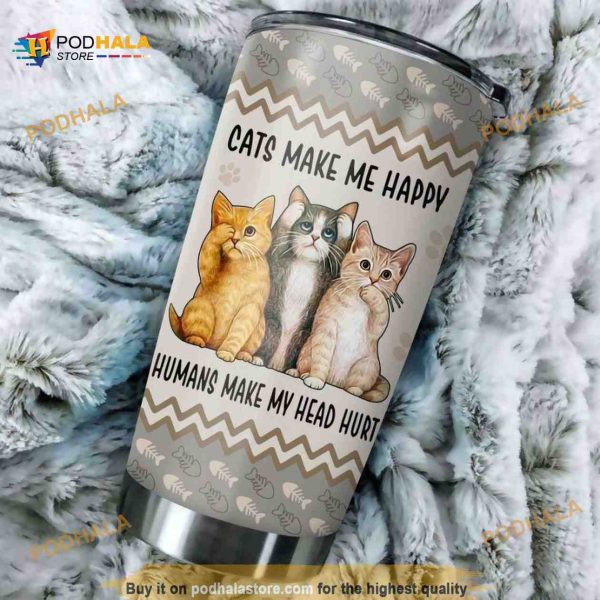 Cat Cats Make Me Happy Stainless Steel Cup Coffee Tumbler