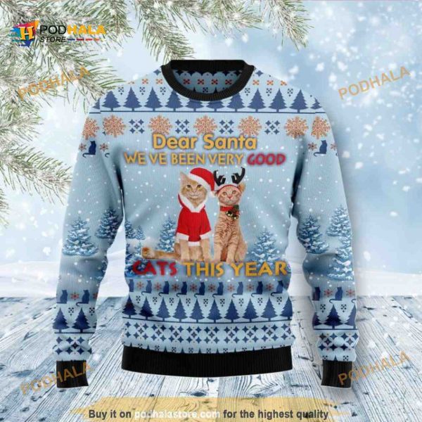 Cat Dear Santa Xmas 3D Funny Ugly Christmas Sweater