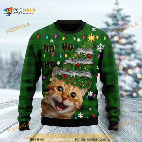Cat Funny Ugly Christmas Sweater Xmas Tree 3D