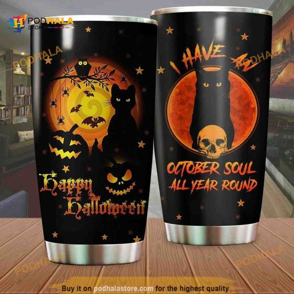 Cat Moonlight Halloween Trick Or Treat Coffee Tumbler, Cat Lovers Gift