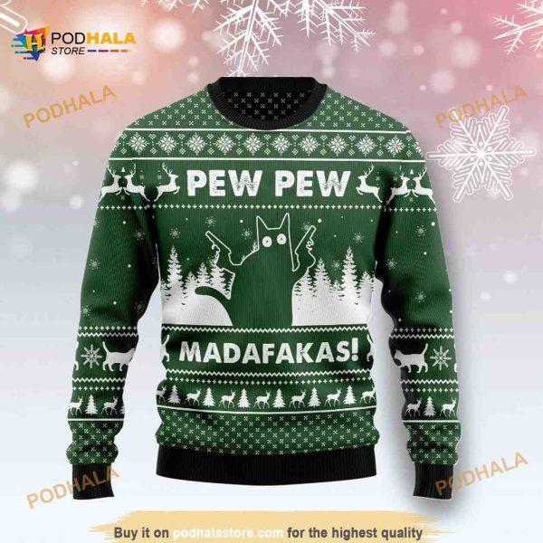 Cat Pew Pew Madafakas 3D Funny Ugly Christmas Sweater Xmas
