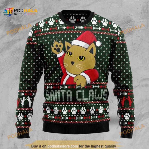 Cat Santa Jaws 3D Christmas Funny Ugly Christmas Sweater