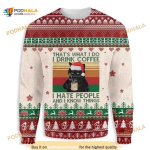 Cat Thats What I Drink Coffee 3D Xmas Funny Ugly Christmas Sweater