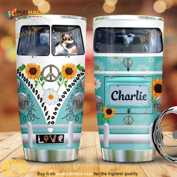 Cats Hippie Van Custom Gift Travel Coffee Tumbler, Cat Lovers Gift