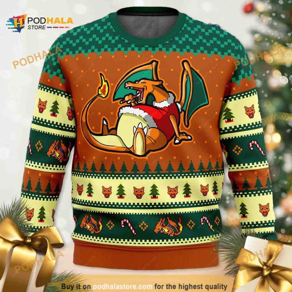Charizard Eating Candy Cane Pokemon Christmas Ugly Xmas Sweater