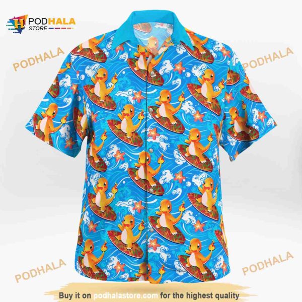 Charmander Surfing Beach Pokemon Hawaiian Shirt