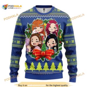 Chibi Black Pink Music Band Merry Xmas Ugly Christmas Sweater