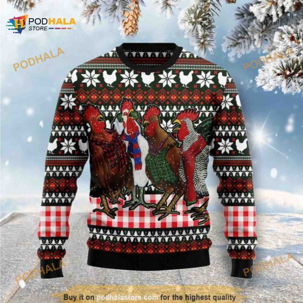 Chicken Under Snow Xmas 3D Funny Ugly Sweater