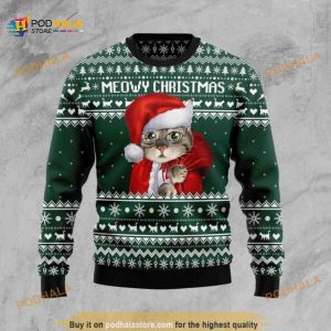 Christmas 3D Funny Ugly Sweater Cat Santa