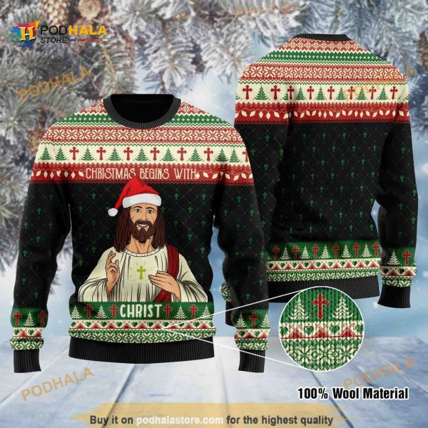 Christmas Begins With Christ Jesus Ugly Christmas Occasion Sweater