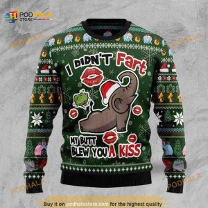 Christmas Didnt Fart My Butt Blew You A Kiss Elephant Santa Funny 3D Sweater
